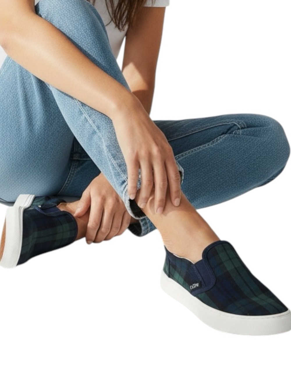 J. CREW FACTORY Tartan Slip-On Sneakers in Navy & Green Plaid Size 5 — HOLIDAYS